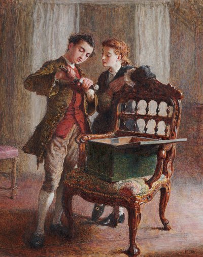 En salongsscen med en imponerande öppen fåtölj av Frederick Walker