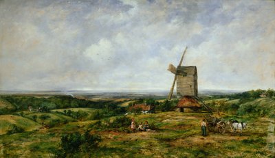 Landskap med figurer vid en väderkvarn av Frederick Waters Watts