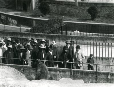 Sir Peter Chalmers Mitchell, med den etiopiske regenten Haile Selassie och hans följe, tittar på en brunbjörn på Mappin Terraces, London Zoo, 1924 av Frederick William Bond