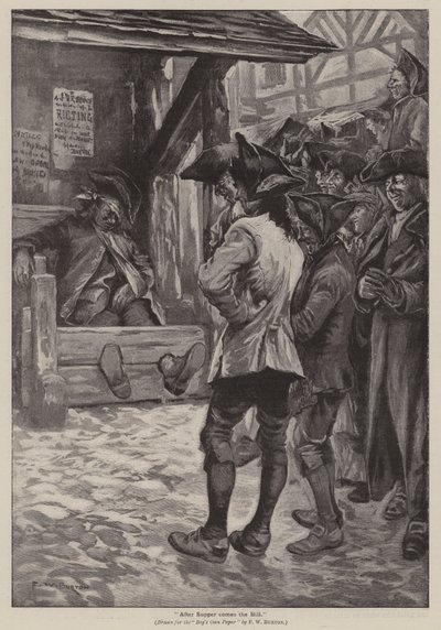 "Efter middagen kommer räkningen" (gravyr) av Frederick William Burton