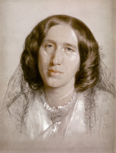 George ELIOT, Porträtt 1865 (papper, krita) av Frederick William Burton