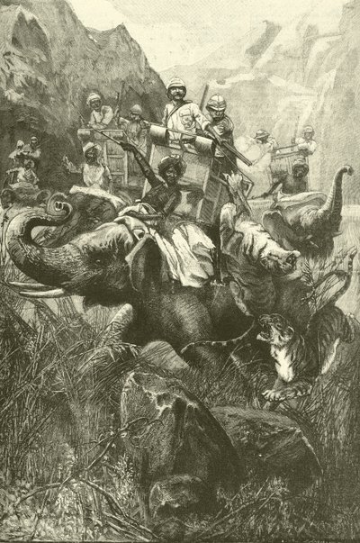 Tigerjakt i Indien (gravyr) av Frederick William Burton