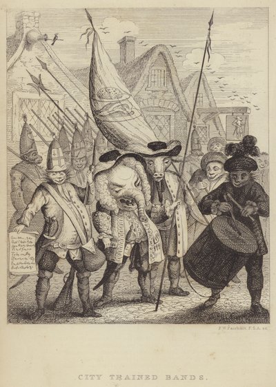 City Trained Bands: satir över miliserna i samband med City of London och paniken som genererades av 1745 Jacobite Rebellion (gravyr) av Frederick William Fairholt