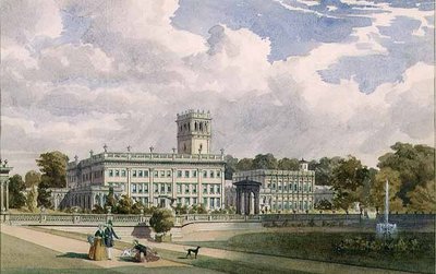 En utsikt över huset och trädgårdarna i Trentham, Staffs (penna och akvarell) av Frederick William Hulme