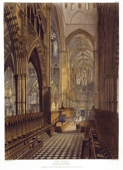 The Choir, skylt 7 från Westminster Abbey, graverad av J. Bluck (fl.1791-1831) pub. av Rudolph Ackermann (1764-1834) 1811 (akvatint) av Frederick after Mackenzie