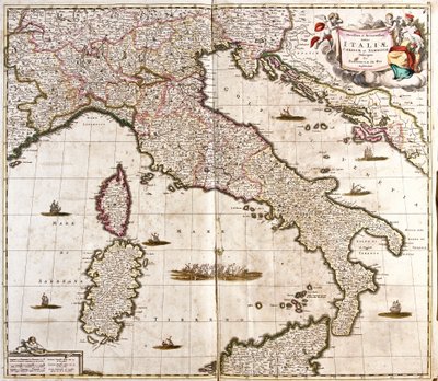 Karta över Italien, Korsika och Sardinien (etsning av Frederick de Wit