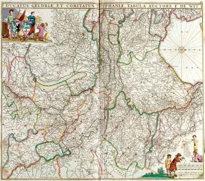 Karta över hertigen av Gelderland och greven av Zutphen (Tyskland) (etsning av Frederick de Wit