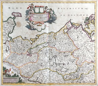 Karta över hertigdömet Mecklenburg Schwerin (Tyskland) (etsning av Frederick de Wit