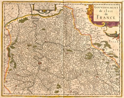 Karta över Ile de France (Frankrike) (etsning av Frederick de Wit