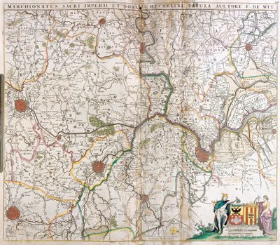 Karta över markisaten av det heliga germanska riket och herrskapet av Mechelen (Nederländerna) (etsning av Frederick de Wit