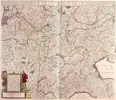 Karta över regionen i Alpernas kedja (Frankrike, Italien, Tyskland) (etsning av Frederick de Wit
