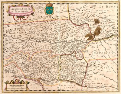 Kartor över territorier Lyon och Beaujolais (Frankrike) (etsning av Frederick de Wit