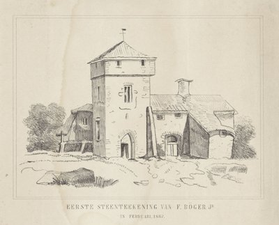 Ett bondehem Första stenteckningen av F. Börger Jr. (titel på objekt) av Frederik Böger