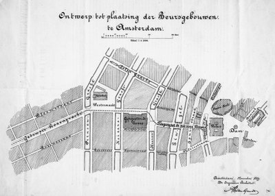 Design för en varubörs, Amsterdam, situation. november 1879 av Frederik Willem van Gendt