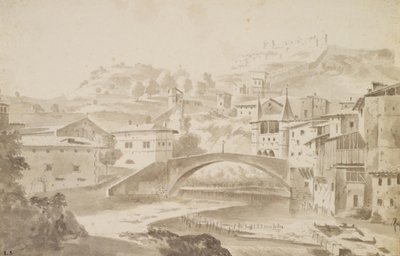 Wien, nära Lyon. Pont Saint-Martin över floden Gére. TV. Priory of Saint-Martin, t.h. Porte de la Rochette och slott Pipet av Frederik de Moucheron