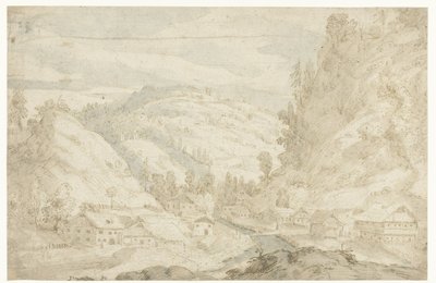 Utsikt över en dal med en by och en bergsbäck Skissbok (serietitel) av Frederik van Valckenborch