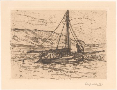 Räkbåt till havs av Frederika Henriëtte Broeksmit (signed by artist)