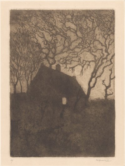 Hus på natten av Frederika Henriëtte Broeksmit (signed by artist)