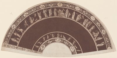 En fläkt med klassiska figurer som bearbetar till Apollo av French 18th Century