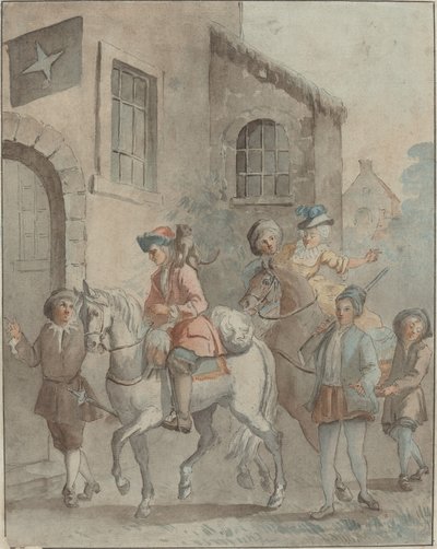 Ankomst till ett värdshus av French 18th Century after Jean Baptiste Oudry