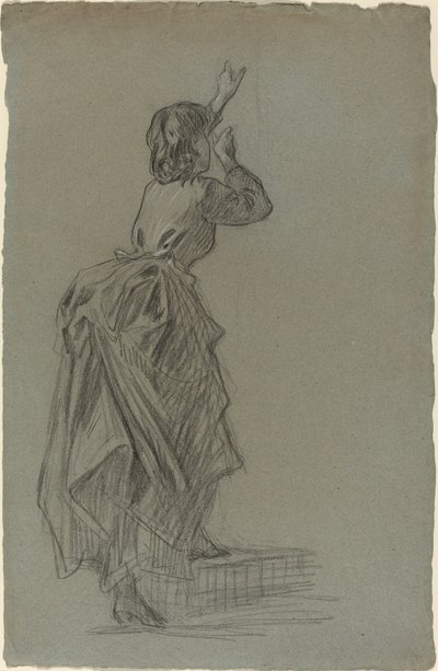 Ung kvinna som klättrar ett steg av French 19th Century