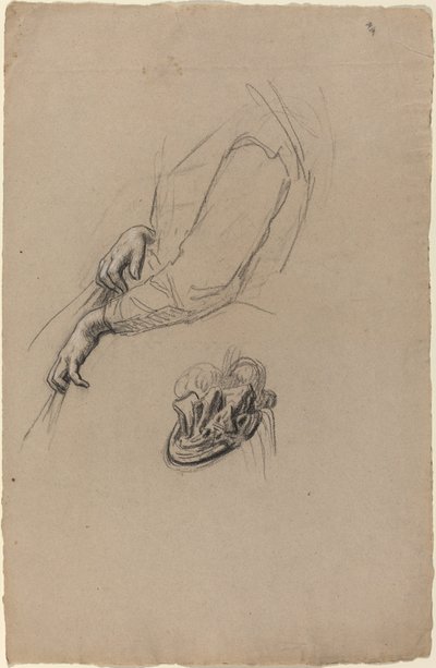 Ung kvinnas händer och beribboned hatt av French 19th Century
