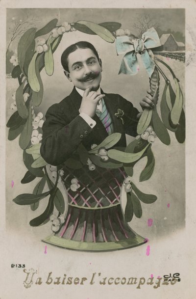 Tillsammans med en kyss, vykort skickat 1913 (handfärgat foto) av French Photographer