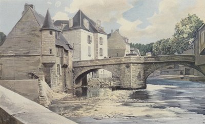 Aubusson, Pont de la Terrade, på Creuse, nedströms utsikt av French Photographer
