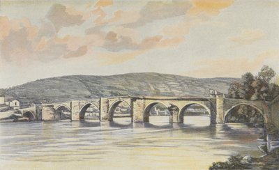 Cahors, Pont Neuf Complex (14:e C), Vy tagen uppströms på högra stranden av French Photographer