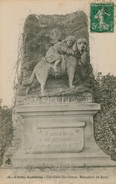Clichy-Asnieres - Hundarnas kyrkogård. Barry Monument. Vykort skickat 1913. av French Photographer
