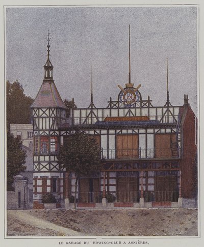 Klubbhus i Societe des Regates Parisiennes roddklubb, Asnieres, Paris, Frankrike (färgfoto) av French Photographer