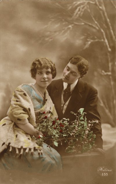 Par med mistel och järnek av French Photographer