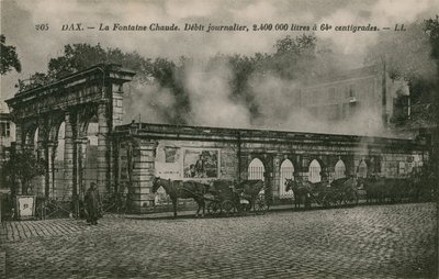 Dax - varmvattenkälla (dagligt flöde: 2400000 liter vid 64 grader). Vykort skickat 1913. av French Photographer