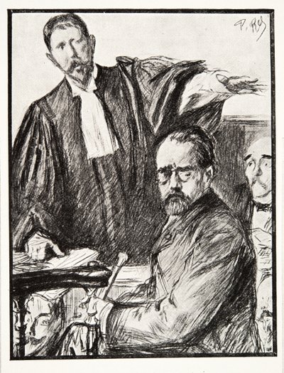 Dreyfus vid hans rättegång, från History of the Third Republic, Vol. I, Politisk historia, pub.1933 (litho) av French Photographer