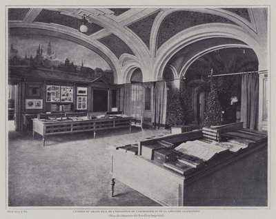 Entré till den stora salen för utställningen av tryckeri och böcker i den tyska paviljongen på Exposition Universelle 1900, Paris (s/v foto) av French Photographer