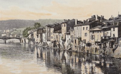 Epinal, Gamla hus på Quai Rualmenil, vid stranden av Mosel av French Photographer