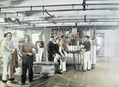 Franska flottan, sent 1800-tal: Officerarnas kök - Bibl. des Arts deco. av French Photographer