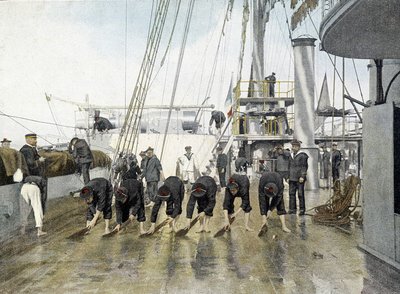 Franska flottan, sent 1800-tal: tvätt av bron - Bibl. des Arts deco. av French Photographer