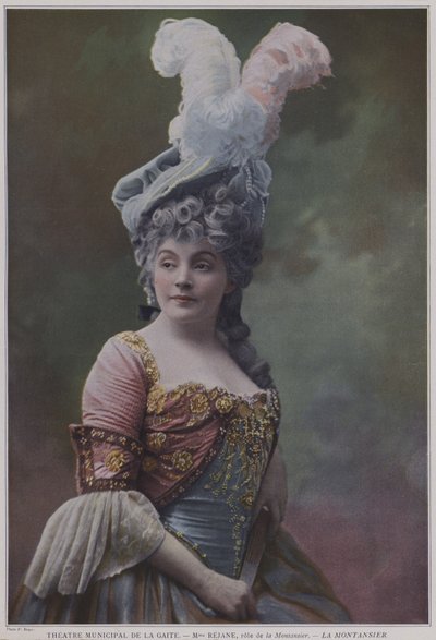Gabrielle Rejane i titelrollen i La Montansier (färgad bild) av French Photographer
