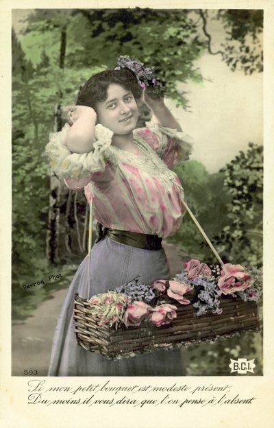 Flicka med blommor till salu av French Photographer