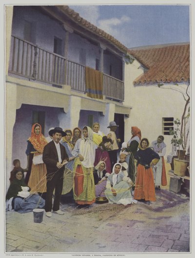 Zigenska vävare i Triana, en förort till Sevilla (färg litho) av French Photographer