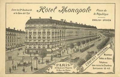 Hotel Monopole, Paris (litho) av French Photographer