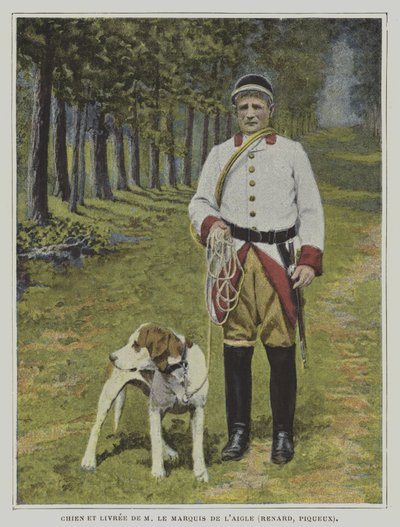 Hund och jägare i färgen av jakten på markisen de l