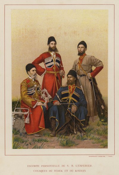 Den ryska armén: personlig eskort av H M Kejsaren, Terek och Kuban kosacker (foto) av French Photographer
