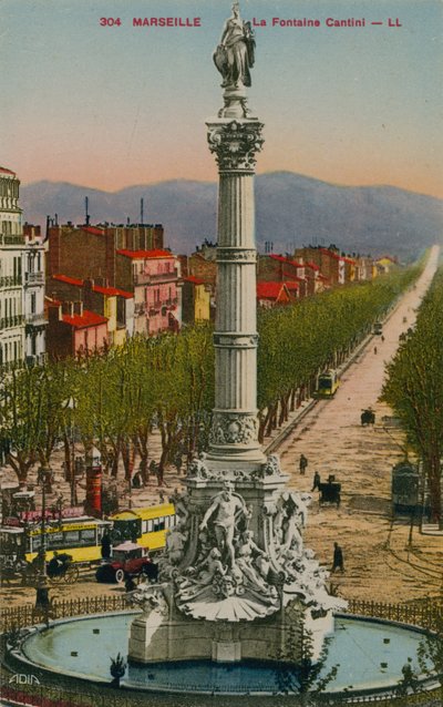 La Fontaine Cantini i Marseille. Byggd av skulptören Andre Allar. Vykort skickat 1913. av French Photographer