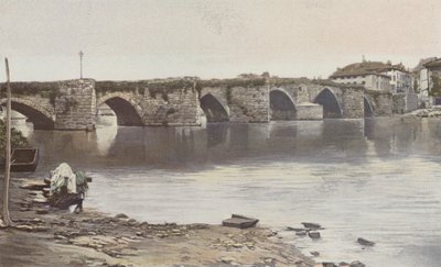 Limoges, Pont Saint-Martial, Vy tagen uppströms (vänster strand av Vienne) av French Photographer