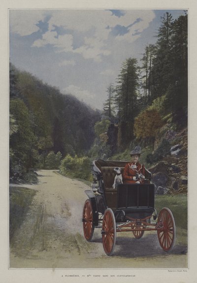 Mademoiselle Yahne i sin Cleveland-bil i Plombieres-les-Bains, Frankrike (färgfoto) av French Photographer