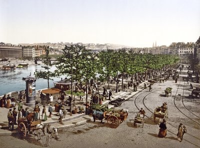 Saint Antoine-marknaden, Quay des Célestins, Lyon, ca 1900 av French Photographer