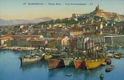 Marseille: Vieux Port, panoramautsikt (färgfoto) av French Photographer