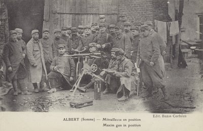 Maximpistol i position, Albert, Somme, första världskriget (s/v foto) av French Photographer